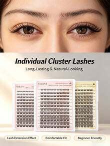 MKHLINA Soft & Lightweight Cluster Segmented False Eyelashes, 8-18mm Multi-Length, Long-Lasting Natural & Delicate DIY Eye Makeup Lashes, Easy To Apply & Reusable (F20) - C/D 混合 - 查看 1