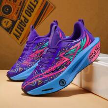 1 Pair Men's Sports Shoes With Personalized Graffiti Print Running Shoes - Purple - View 4
