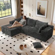 VerdeCore 106" Modular L-Shape Chaise Lounge Sofa Premium Corduroy Cloud Velvet No Assembly Required Convertible Loveseat Sofa Bed Deep Seat Comfort Living Room Bedroom Apartment Hotel[2 Package Shipping] - 淺灰色 - 查看 11