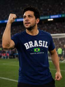 Men's T-Shirt Brazil Print Brazil Summer Spring / Autumn Loose - Navy Blue - View 5