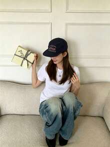 1pc Niche Design Letter Embroidered Soft Flat Brim Cap, American Vintage Baseball Hat - Multicolor - View 3