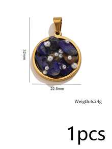 1pc 304 Stainless Steel 18K Gold Plated Natural Stone Small Pearl Oil-Dripping Round Hollow-Out Pendant Base DIY Necklace Jewelry Making Accessories - Pendants - View 14