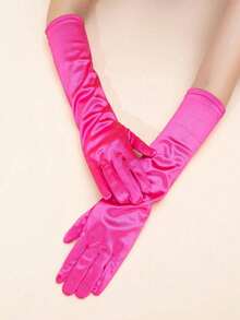1 Pair Solid Color Minimalist Mid-Length Party Gloves - Rose Red-102 - View 5