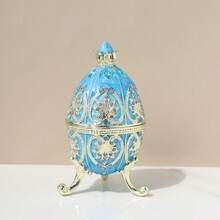 SIQIZHOU 1pc Egg-Shaped Jewelry Box, Alloy Enamel Decorative Jewelry Box For Earrings, Necklace, Ring, Green British Style Russian Egg Jewelry Box, Colorful Egg Jewelry Box, Russian Rhinestone European Home Decor - British Style - View 7
