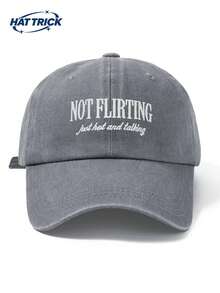 1pc Unisex Vintage Soft Top Distressed Baseball Cap, NOT-FLIRTING Embroidered Personalized Duck Bill Hat, Sun Protection Breathable Adjustable Brim, Versatile Trucker Dad Hat, Essential For Daily Commute, Street, Outdoor Sports, Hiking, Camping - A - View 9