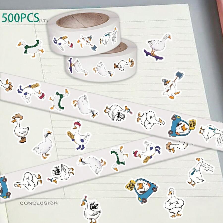 500 Sheets/Roll Fun Goose Exquisite Cartoon Roll Sticker DIY Decorative Notebook Phone Case Envelope Skateboard Sticker - Multicolor - View 1