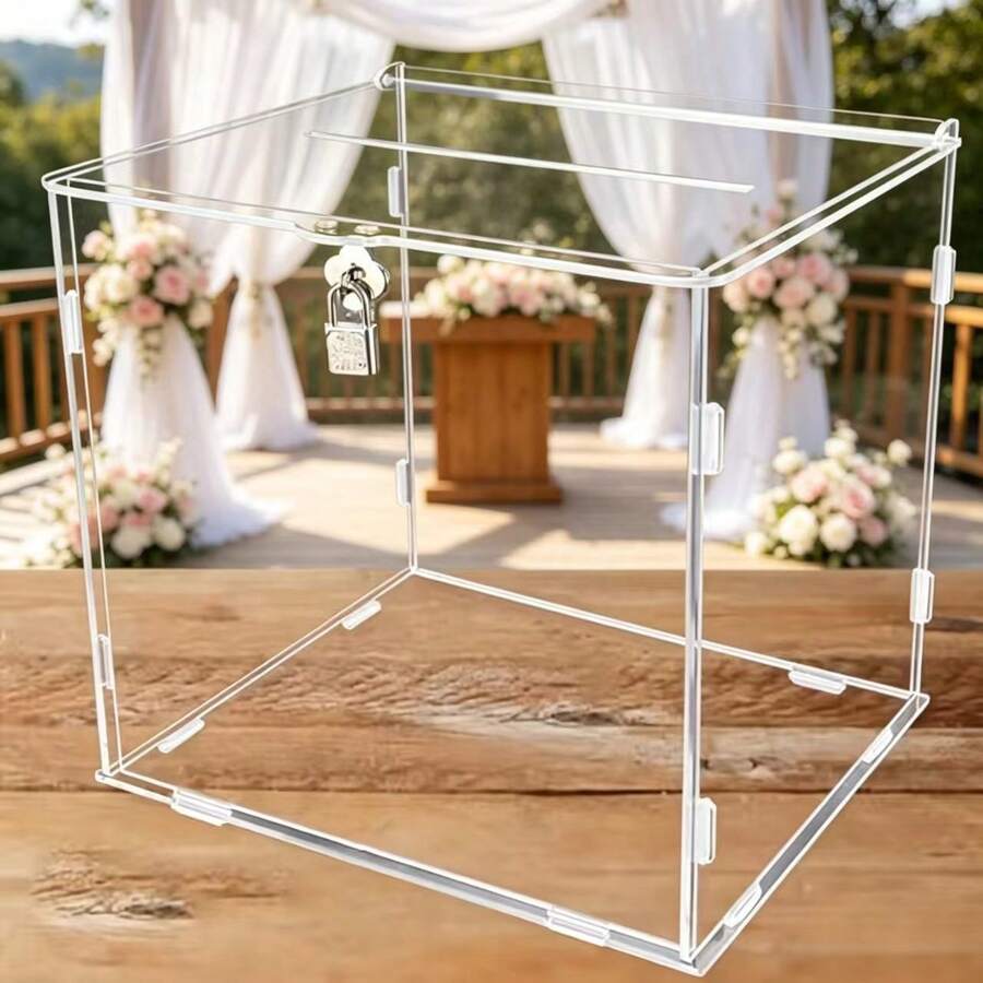 Halloween, Christmas, 1pc Luxury Transparent Acrylic Wedding Card Box With Lock - Sturdy And Durable, Unbreakable, Easy-Open Design - Suitable For Wedding Banquet, Anniversary, Birthday Party, Graduation Decoration And Greeting Card Storage - 1PC - View 1