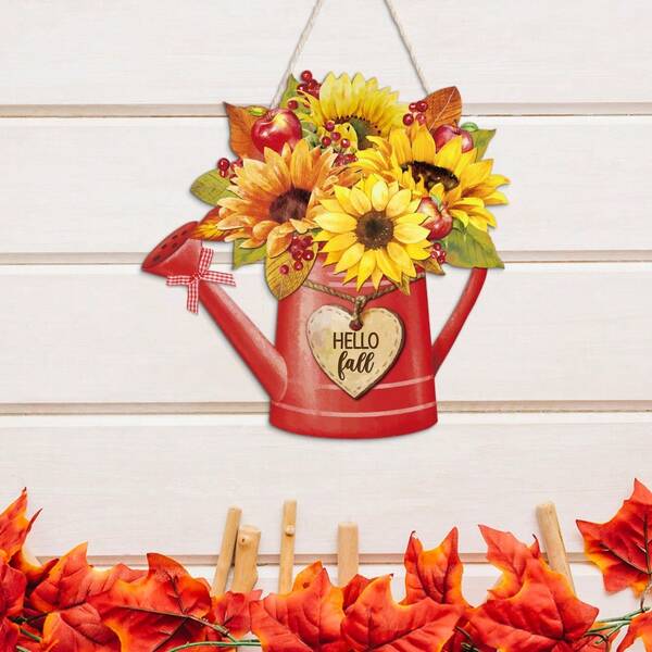 1pc Sunflower Pattern Wooden Hanging Sign Decor, Hello Fall, Wall Art Decoration For Home Front Door Holiday Party Fall Autumn Party Harvest Festival Party Thanksgiving Party Turkey Day Party, Gift For Friend Family
