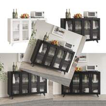 Kitchen Buffet Server Table Accent Sideboard Cupboard Server Buffet Console Table With Doors Cabinet 49inch, Black White - SDBD02WHBG020002 - View 3