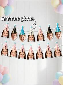 10/20/30PCS Custom Photo Gold Dot Party Hat Birthday Banner, Personalized Multi Color Cone Hat Cutout Garland,Funny Photography Background,Surprise Birthday Party Decor,Home Decor,Personalized Gifts - Multicolor - View 2