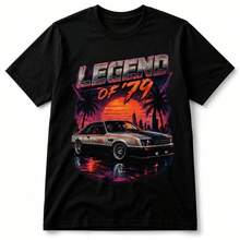 Legend Of 79 Foxbody Mustang T-Shirt | Retro 80s Synthwave Car T-Shirt - 黑色 - 查看 3
