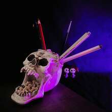1pc Creative Horrible Wide-Mouth Skull Pen Holder Storage Rack, Desktop Organizer Decor For Home & Office, Unique Halloween Gift Ornament Room Decor Home Decor Halloween Decor - Multiple Styles - View 9