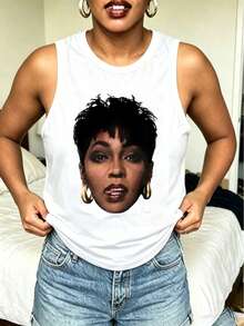 Vintage Anita Baker Big Head T-Shirt Unisex Retro R&B Graphic Tank Top Must-Have For 80s Music Fans Soft Comfy Top Perfect For Concerts Hangouts - 白色 - 查看 1