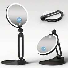 1pc LED Makeup Mirror, USB Rechargeable, 10x/1x Double-Sided Mirror, 3-Color Adjustable Light, Foldable, 360° Rotating Angle, Portable, Bathroom Makeup Mirror - Multicolor - View 14