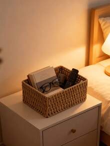 Handwoven Wicker Desktop Storage Box, Bohemian Style Decorative Wicker Storage Basket, Suitable For Bathroom Countertop, Bedroom, Kitchen And Office, Woven Tray, Can Store Cosmetics And Miscellaneous Items - Multicolor - View 7