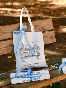 Custom Wedding Welcome Tote Bags - Premium Canvas With Personalized Date & Sketch Print - Destination Bridal Shower & Bridesmaid Favors - Bespo - Multicolor - View 3