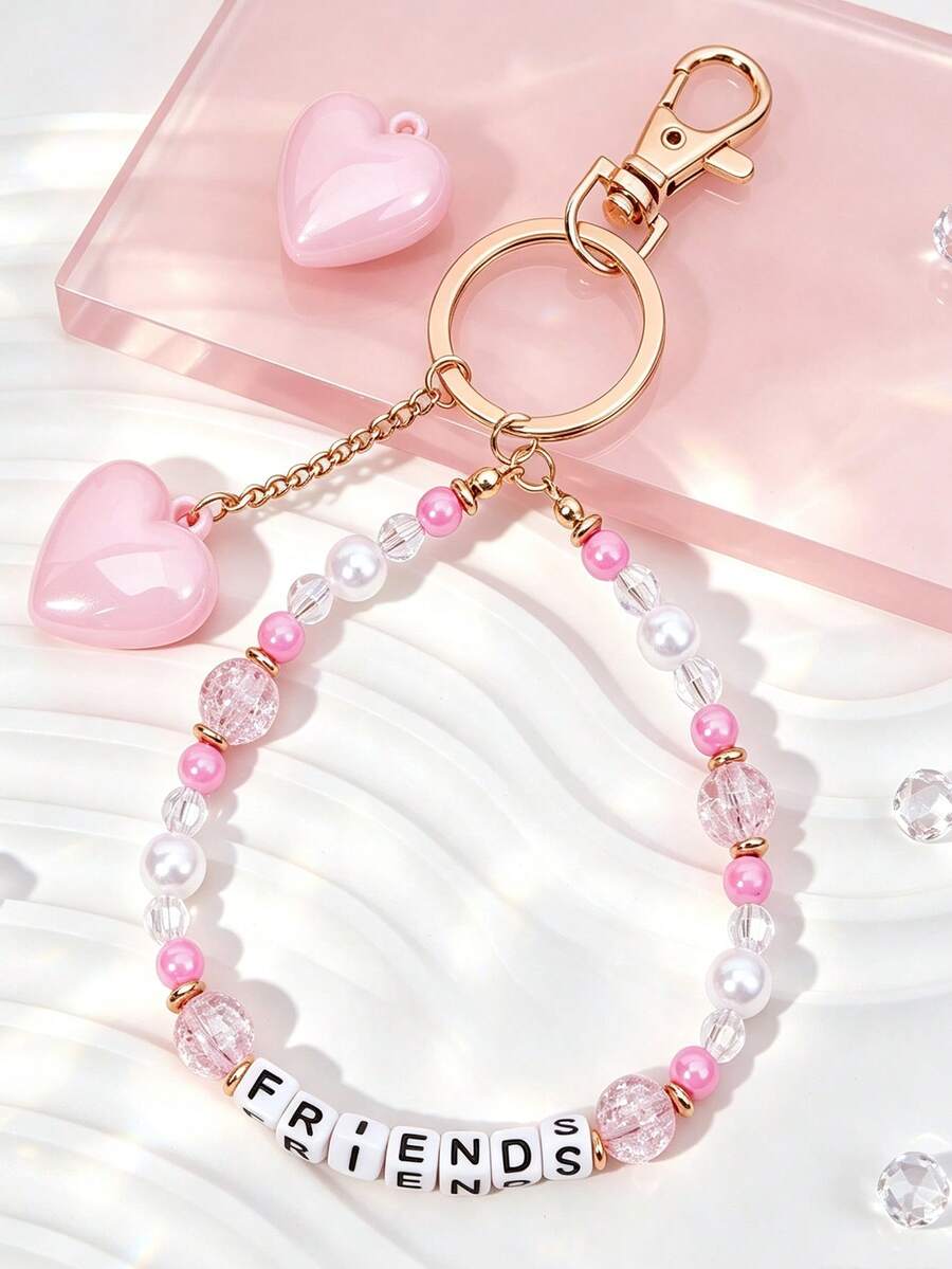 1pc Pearl Heart Beaded Pendant Phone Case Car Key Chain Bag Charm - Multicolor - View 1