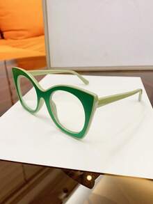 1PC Women's Retro Cat Eye Contrast Color Y2K Sweet Cool Style Fashion Street Plain Lens Glasses Frame - Clear - View 11
