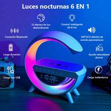 ZNEMAZ Lámpara de escritorio LED con forma de G, cargador inalámbrico, altavoz Bluetooth y despertador: un dispositivo 3 en 1 ideal para oficinas y dormitorios. - Ver 8