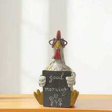 1PC Fun Acrylic Flat Chicken Statue Ornament, Cute Rooster And Hen With Glasses Decor, Good Morning Greeting Sign, Country Farm Garden Desktop Decoration, Outdoor Yard Lawn Decor, Home Decoration Gift - C - View 3