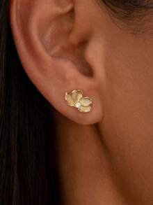 Brincos Florais Femininos, Brincos de Corrente Personalizados Requintados, Brincos Pendentes Longos Banhados a Ouro 14K, Brincos Pendentes de Ouro Únicos, Joias de Ouro - Dourado - Visão 5