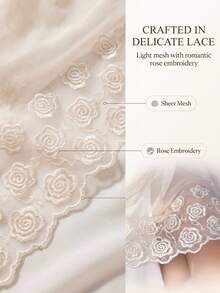 3D Rose Lace Mesh Hijab Scarf For Women, Lightweight Breathable Mesh Base With Soft Drape, Suitable For Daily Commute, Self-Driving Trips, Wedding And Prayer Outfits, Multi-Use As Headscarf And Shawl - Cream - View 2