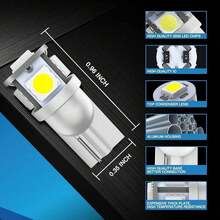 10入 194 LED燈泡 6000K 楔形 T10 LED燈泡 5SMD 5050晶片，168 T10 2825 5SMD DC 12V 替換燈泡，適用於汽車車頂燈、地圖燈、車門燈、迎賓燈、車牌燈 - A - 查看 5