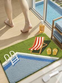 1pc Bathroom Floor Mat Carpet, Flocked Flocked Comfortable Foot Feel, Summer Pool Beach Bath Mat, TPR Backing Anti-Slip, Kitchen, Outdoor, Indoor, Hallway, Bedroom, Living Room, Bedside Rug, Machine Washable Easy To Clean, Bedroom Bathroom Decor - Multicolor - View 5