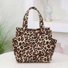 DLIU New Thick Printed Fabric Handbag, Large Capacity Portable Lunch Box Storage Bag, Bento Bag, Suitable For Work Commute, Bringing Lunch, Shopping, Lunch Box Storage, Daily Use, Cloth Bag, Zipper Lunch Bag, Handheld Bag. Back To School Season, Vintage, Fabric Interior, Side Pockets On Both Sides. - Yellow - View 6