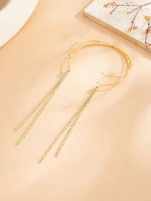 1pc Minimalist Fashion Luxury Rhinestone Tassel Open Cuff Bracelet, Suitable For Women's Daily, Vacation, Party And Other Occasions - Golden - View 4