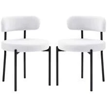 Set da 2 sedie da pranzo, imbottitura in pile, sedie con seduta imbottita, gambe in metallo, bianco crema - Multicolore - Visualizzare 2