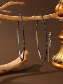 1 Pair Fashionable Large Hoop Personalized Exquisite Gun Black Earrings, Suitable For Women - 885 Gun Black Large Earrings - View 6