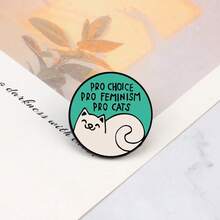 1Pc Of Circular Green Background Cartoon Cat Slogan With Niche Design For Young Men's And Women's Jackets Backpacks Personalized Decoration Brooch - Multicolor - View 7
