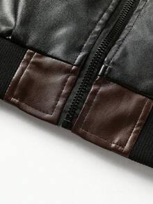 Men's Spring/Autumn Fashion Casual Daily Wear Fitted Lapel PU Leather Jacket - Brown - View 6