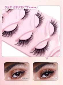 ENCHUW 5 Pairs False Eyelashes Natural Look Cat Eye Lashes Wispy Fake Eyelashes 3D Strip Lashes Thick Eye Lashes Soft Lashes Fluffy Natural Eye Lashes - Black - View 4