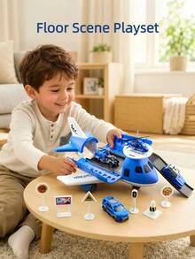 Airplane Toy With Small Car, 7-In-1 Aerial Fire Brigade With Scene Training Map And Fire Safety Warning Signs, Role Play, Perfect Holiday And Birthday Gift For Boys And Girls Aged 3+, Small Figure Airplane Toy - Multicolor - View 2