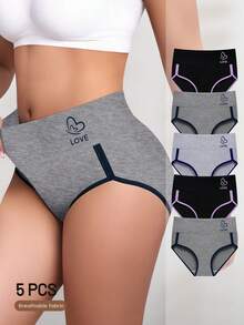 5pcs/Pack Women's Plus Size Panties, Fashionable Contrast Color Design, Soft And Breathable - Multicolor - View 2