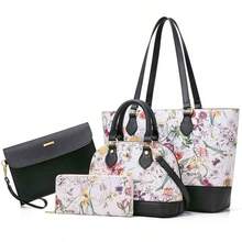 UKEIN 4PCS Women Fashion Handbags Purses Wallet Tote Shoulder Bags Casual Crossbody Bags, Best Valentine's Day Gift For Ladies Girls, Satchel Purse Set 4pcs - 花&黑 - 查看 10