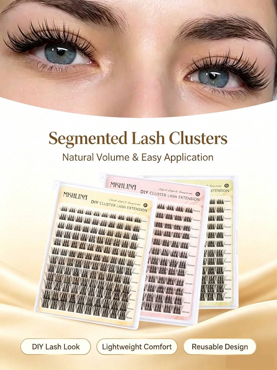 MKHLINA DIY Cluster Eyelash Extensions C/CC/D Curl Segmented Single Fake Lashes, Fluffy Soft Faux Mink, Mixed 8-18mm, Home Application Women's False Eyelashes (F18) - C/D 混合 - 查看 1