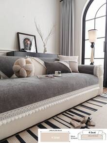 1pc Nordic Style Solid Color Minimalist Versatile Sofa Cushion, Lace Trim & Pom Pom Decor, All-Season Non-Slip Sofa Cover, Machine Washable, Pet-Friendly, Suitable For Single, Double, Triple, Quadruple And Sectional Sofas, Jacquard Craft, Home Decor - Dark Grey - View 12