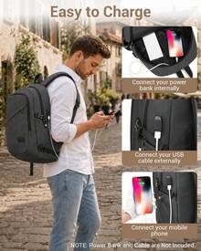 Laptop Backpack 15.6 Inch Large Travel Rucksack USB Charging Port Anti Theft Lock Water Resistant Computer Backpack For Men Women School Office - Dark Grey - View 5