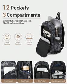 Laptop Backpack 15.6 Inch Large Travel Rucksack USB Charging Port Anti Theft Lock Water Resistant Computer Backpack For Men Women School Office - camuflaje - Ver 6