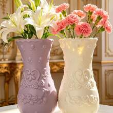 Retro-Style Plastic Rose-Embossed Hydroponic Vase; European-Style Floral Container In A Creamy Aesthetic, Suitable For Living Room Decor. - Multicolor - View 7
