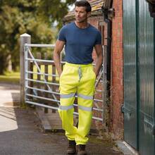 Yoko Mens Hi Visibility Reflective Work Jogging Bottoms - Yellow - View 3