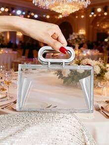 Fashionable Elegant Evening Transparent Box Handbag - Clear - View 3