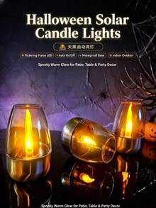 GYJAETM Solar Powered Halloween Candle Light, IP65 Waterproof Flickering Flame LED Wine Glass Lamp, Automatic On/Off Stainless Steel Decorative Light, Suitable For Yard, Garden, Dining Table And Haunted House Halloween Party Decoration - Candle Style - View 5