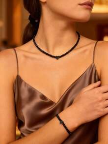 1 Stück Halskette + 1 Stück Armband Elegantes Vintage Mode Vielseitig Schwarzes Acryl Künstlicher Kristall Herz Elastisch Verstellbar Armband Halskette Set Geeignet für Frauen Tägliche Lässig Ausflüge Bankette Musikfestivals Partys Veranstaltungen Zusammenkünfte Urlaubsgeschenke Valentinstag Geschenke - Schwarz - Übersicht 3