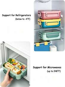 1300ml Multi-Color Divided Leak-Proof Bento Box, Multi-Compartment Meal Separation To Prevent Flavor Mixing, Strong Sealing Buckle Leak-Proof, Portable Lightweight Easy To Store. Large Capacity Suitable For Main Meals And Snacks, Portable Lunch Box For Office Workers And Students, Suitable For Back To School, Travel, And Office Use. - Multicolor - View 5