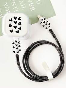5pcs Black/White/Pink Pattern Cable Protectors, Compatible With IPhone 13/12/11, 18W -Free Charging Accessory, Plastic, Fashionable Gift For Boyfriend/Girlfriend - UK Version - Multicolor - View 17