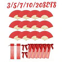 1/3/9/15/21/30/60件裝黑色木製摺扇禮品袋、感謝卡、女士摺扇、綠色系列蝴蝶結、新娘婚前派對禮物、生日派對小禮品、伴娘拍照道具、夏季扇子、活動與派對用品 - 彩色 - 查看 1